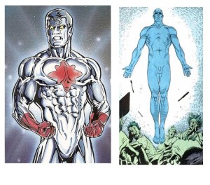 Capt. Atom on left, Dr. Manhattan on right
